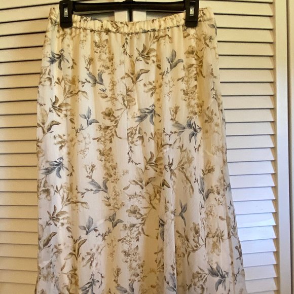 Drew (Anthropologie) Women's Sheer Lined Cream Floral Skirt - M - Picture 3 of 12